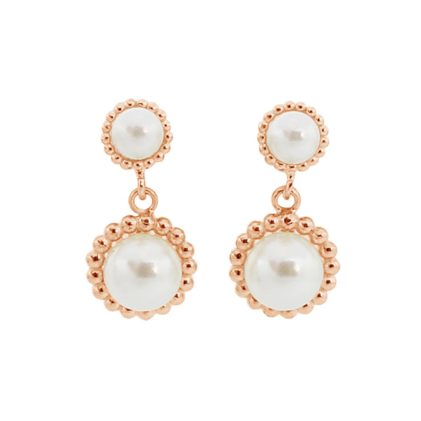 PE0067 925 Sterling Silver Luxury Round Pearl Beaded Drop Stud Earrings
