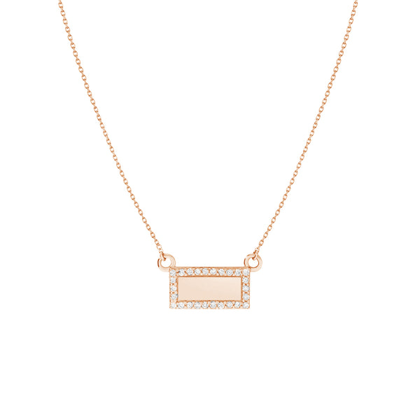 FX0821 925 Sterling Silver Zirconia Framed Gold Bar Necklace
