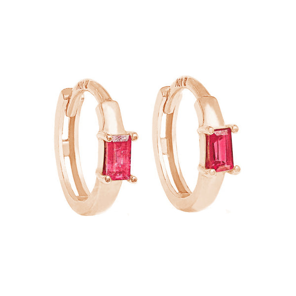 FE1846 925 Sterling Silver Red Cubic Zirconia Hoop Earring