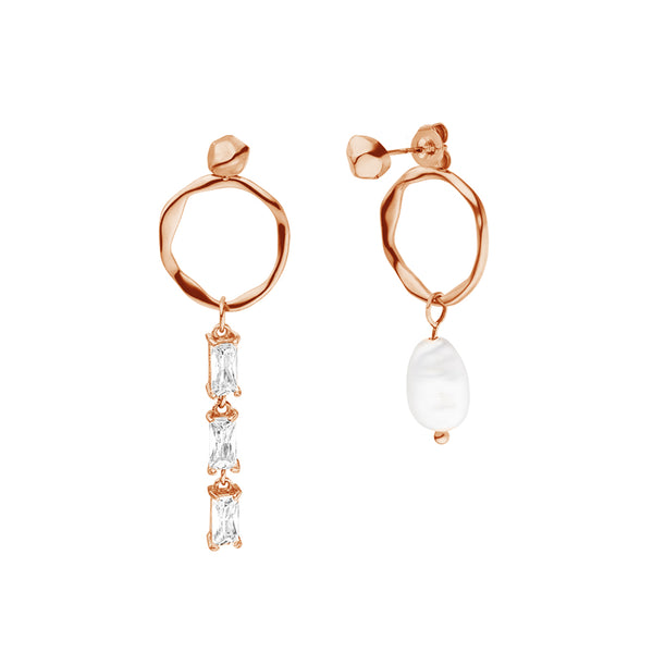 FE1670 925 Sterling Silver CZ Freshwater Pearl  Hoop Earring