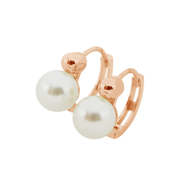 PE0097 925 Sterling Silver Round Plump Pearl Huggie Hoop Earrings