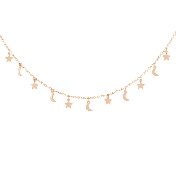 FX0200 925 Sterling Silver Moon & Star Choker Necklace