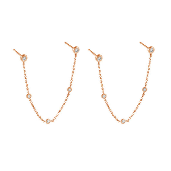 FE1390 925 Sterling Silver Double Chain Stud Earrings