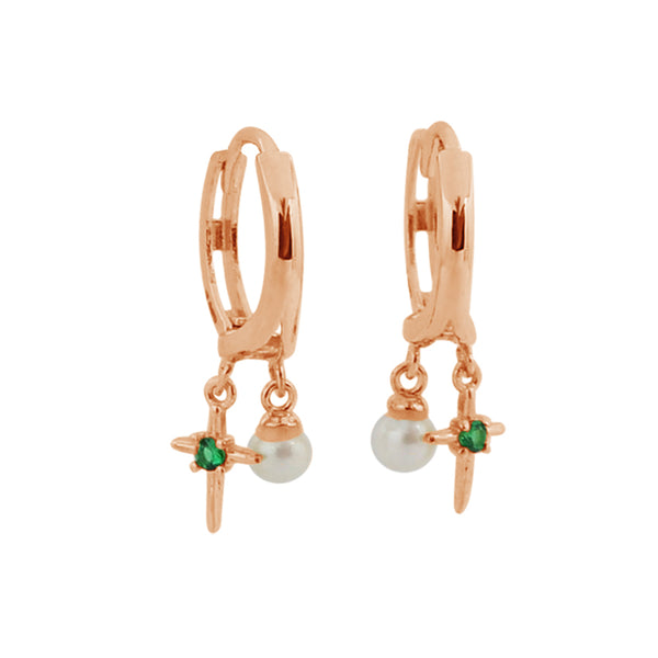 PE0093 925 Sterling Silver Trendy Freshwater Pearl Cross Dangle Hoop Earring