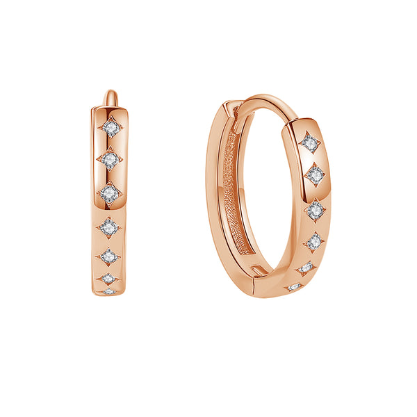 FE1848 925 Sterling Silver Cubic Zirconia Basic Huggie Hoop Earrings