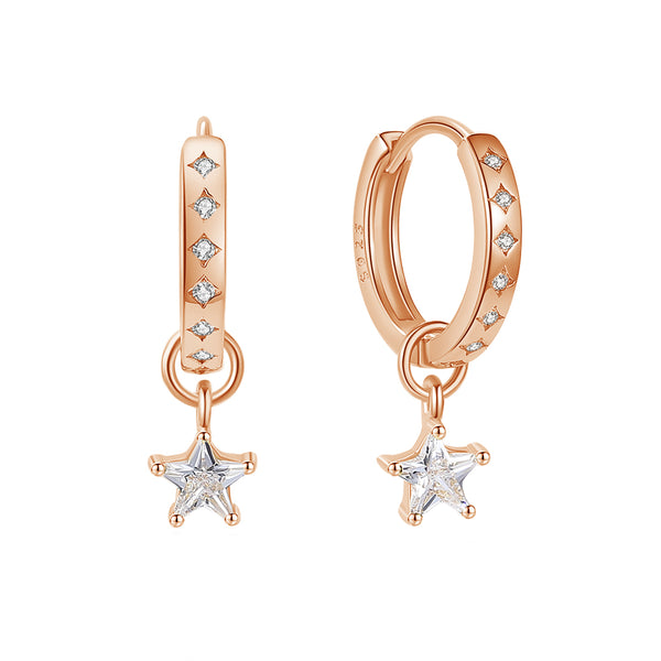 FE1864 925 Sterling Silver Single Sparkle CZ Star Hoops