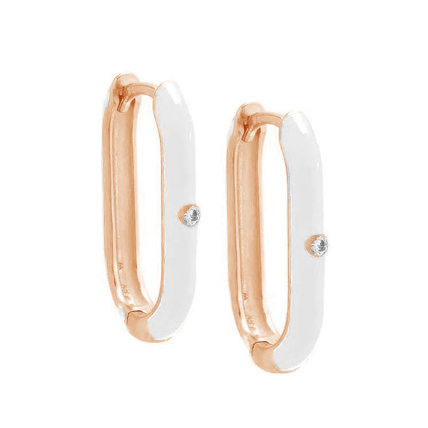 FE1999 925 Sterling Silver Rainbow Enamel CZ Oval Huggie Hoop Earrings