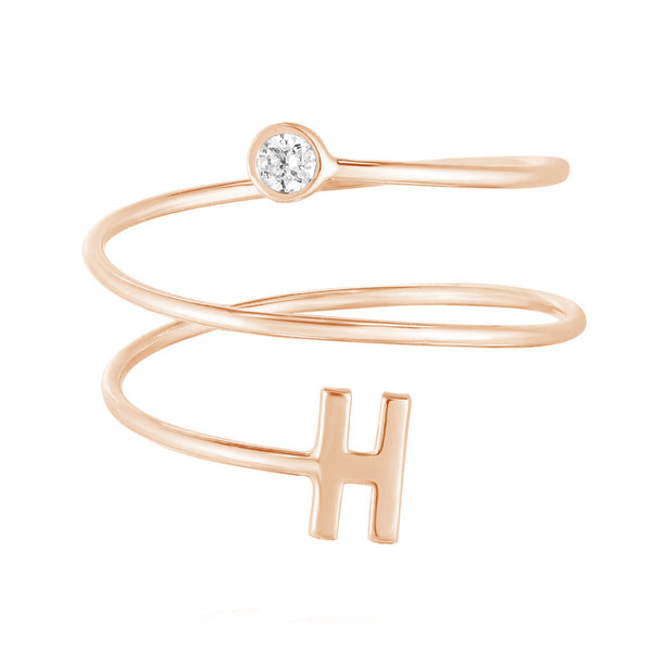 FJ0559 925 Sterling Silver Initial Coil CZ Ring