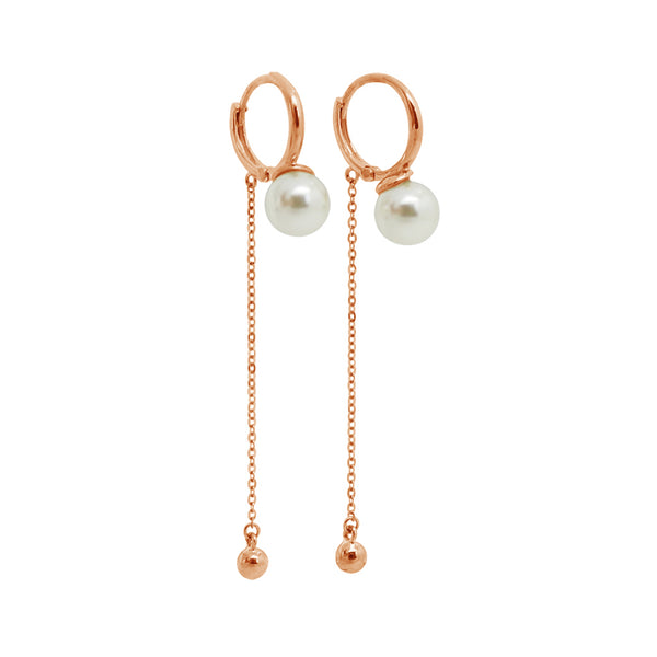 PE0057 925 Sterling Silver Gold Bead Freshwater Pearl Chain Hoop Earrings