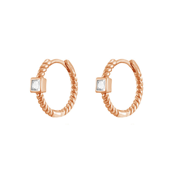 FE1820 925 Sterling Silver Princess Cut CZ Twist Hoops