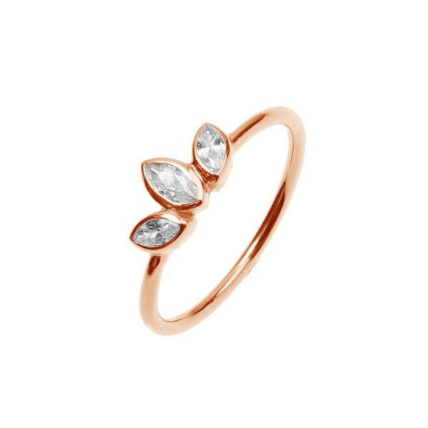 FJ0350 925 Sterling Silver Three Leaf Zircon Ring