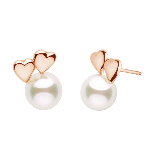 FE1476 925 Sterling Silver Double Heart Pearl Stud Earring