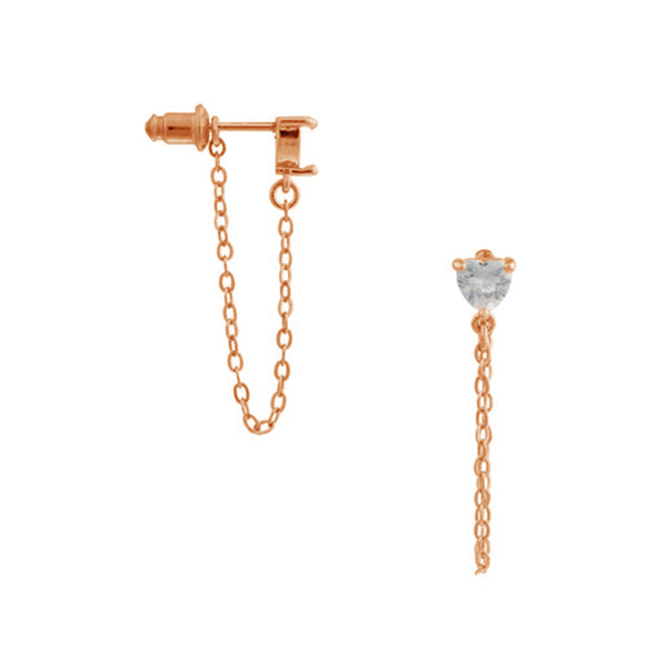 FE2016 925 Sterling Silver Heart Cubic Zirconia Chain Stud Earrings