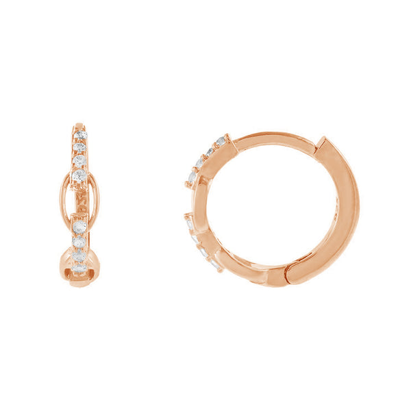 FE1289 925 Sterling Silver CZ Thin Chain Huggie Earrings