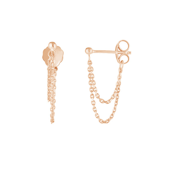 FE1966 925 Sterling Silver Double Drape Front To Back Chain Earrings