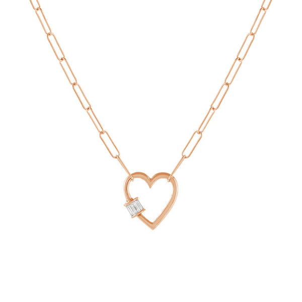 FX0461 925 Sterling Silver Baguette Heart Toggle Oval Link Necklace