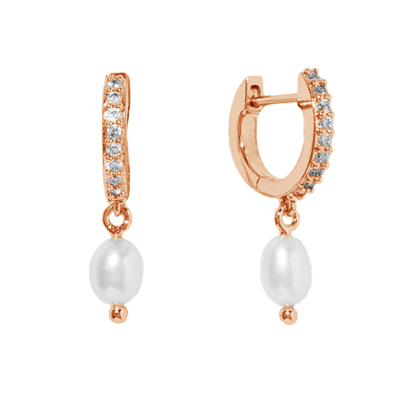 FE1287 925 Sterling Silver Cubic Zircon Pearl Drop Hoops Earrings