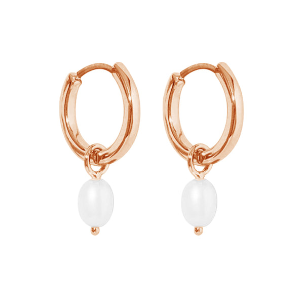 FE0891 925 Sterling Silver Pearl Huggie Hoop Earrings