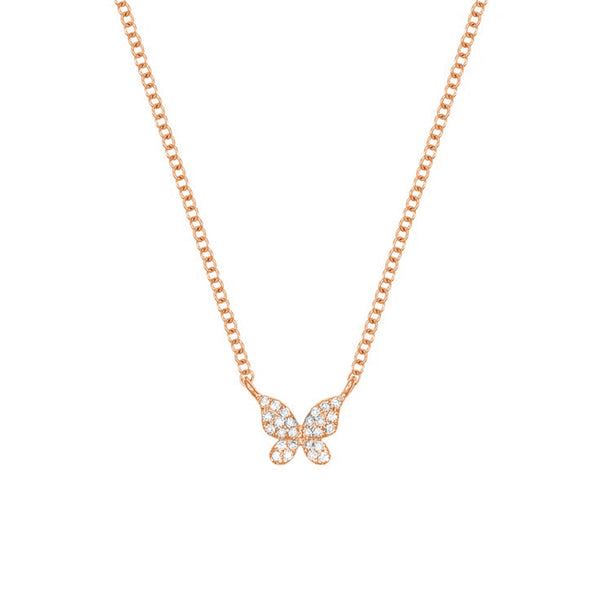 FX0470 925 Sterling Silver Diamond Butterfly Necklace