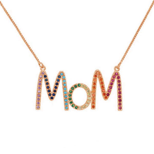 FX0495 925 Sterling Silver Rainbow Zircon Mom Necklace