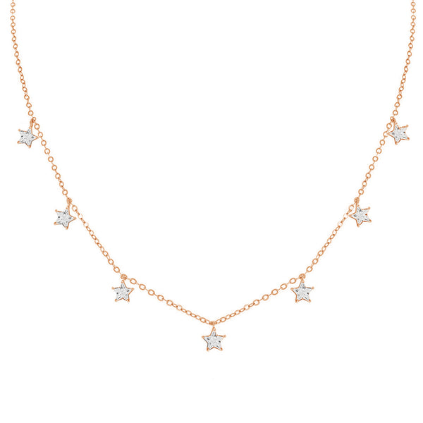 FX0322 925 Sterling Silver Star Beaded Necklace