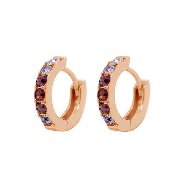 FE0784 925 Sterling Silver Amethyst Ombre Hoop Earrings