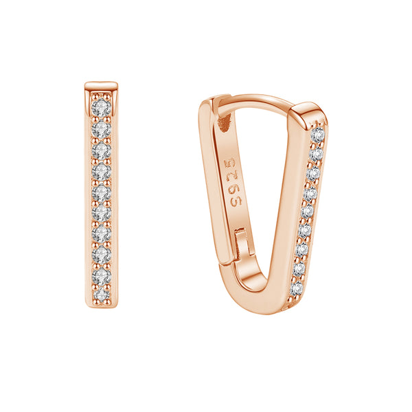 FE1876 925 Sterling Silver Triangle CZ Hoop Earring