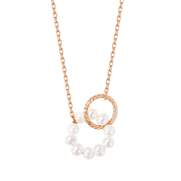 FX0845 Frehwater Pearl Interlock Circle Necklace