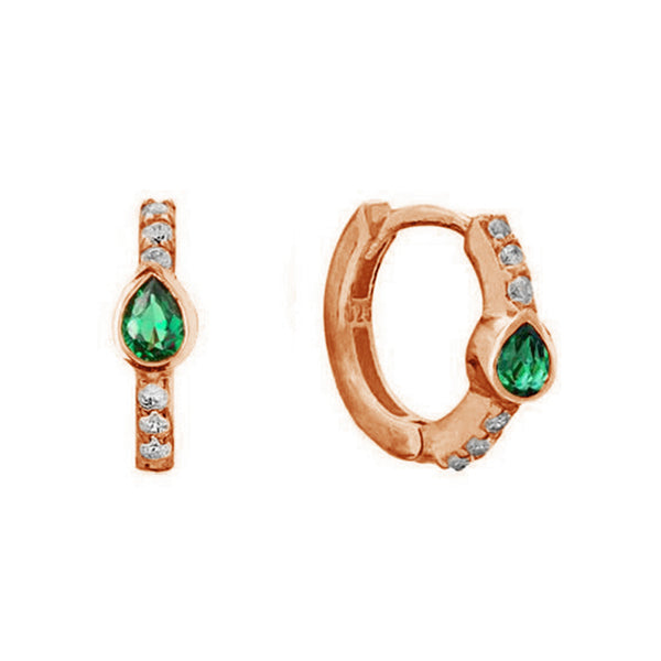 FE0782 925 Sterling Silver Crystal Teardrop Hoop Earrings