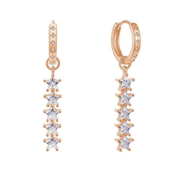 FE1862 925 Sterling Silver Quintet White CZ Dangle Hoops