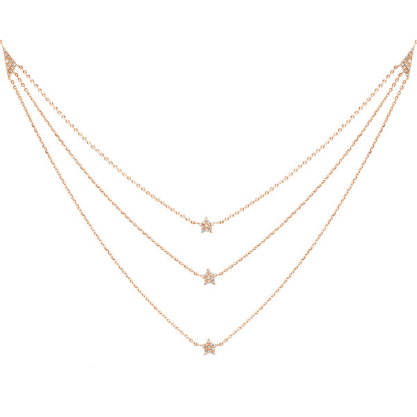 FX0191 925 Sterling Silver Tri-layer Star Choker Necklace