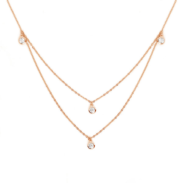 FX0463 925 Sterling Silver Double 4 Spark Gold Necklace