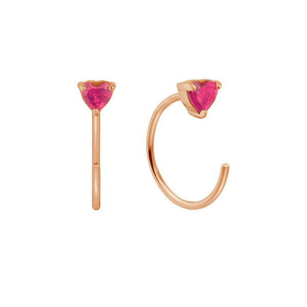FE1944 925 Sterling Silver Heart Pink CZ Open Huggie Earrings