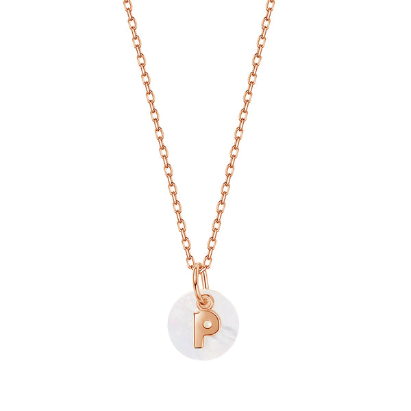 FX0862 925 Sterling Silver Mother Of Pearl Disc Capital Letter P Choker Neclace