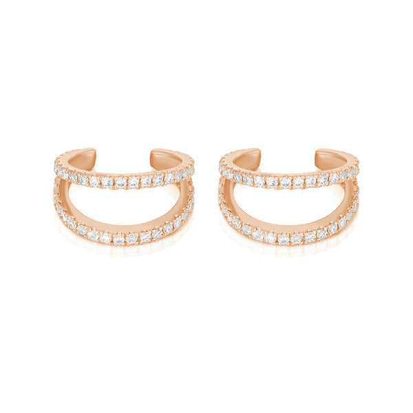 FE1254 925 Sterling Silver Double Row Zircon Cuff Earrings