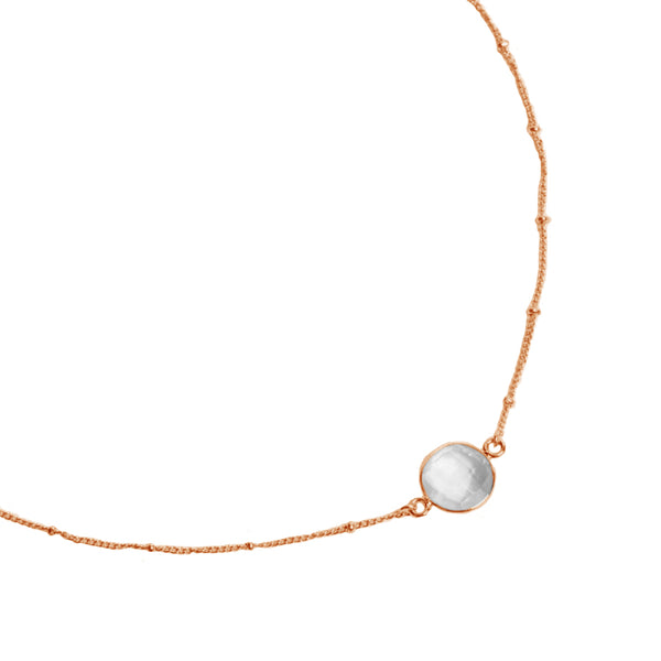 FX0649 925 Sterling Silver Crystal Beaded Chain Necklace