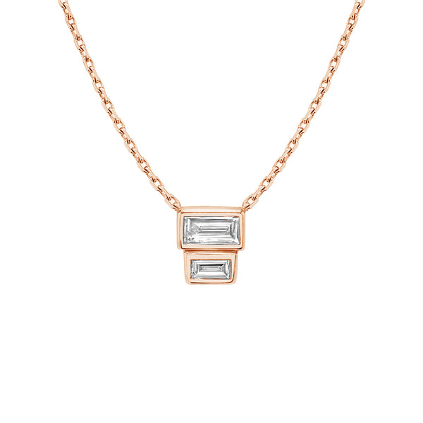 FX0707 925 Sterling Silver Stacked Baguette Cubic Zirconia Necklace