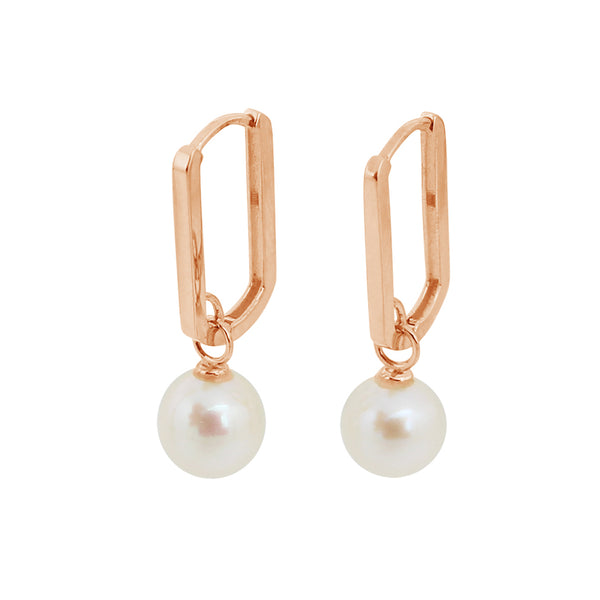 PE0062 925 Sterling Silver Geometry Freshwater Pearls Chunky Drop Hoop Earrings