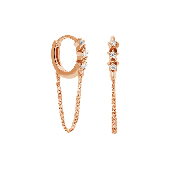 FE1902 925 Sterling Silver Chain Cubic Zirconia Huggies Earrings