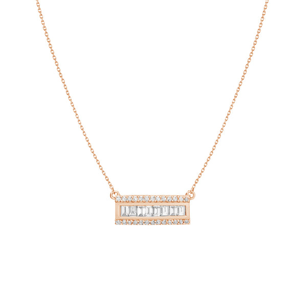 FX0820 925 Sterling Silver Baguette CZ Bar Necklace