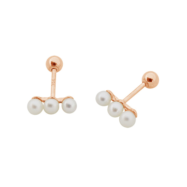 PE0050 925 Sterling Silver Bar Three Freshwater Pearl Stud