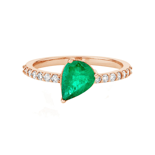 FJ0705 925 Sterling Silver Emerald Pear Ring