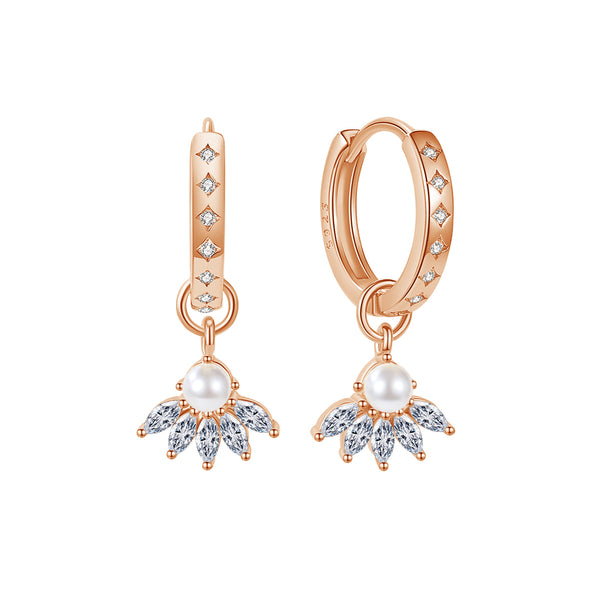 FE1859 925 Sterling Silver Freshwater Pearl CZ Hoops