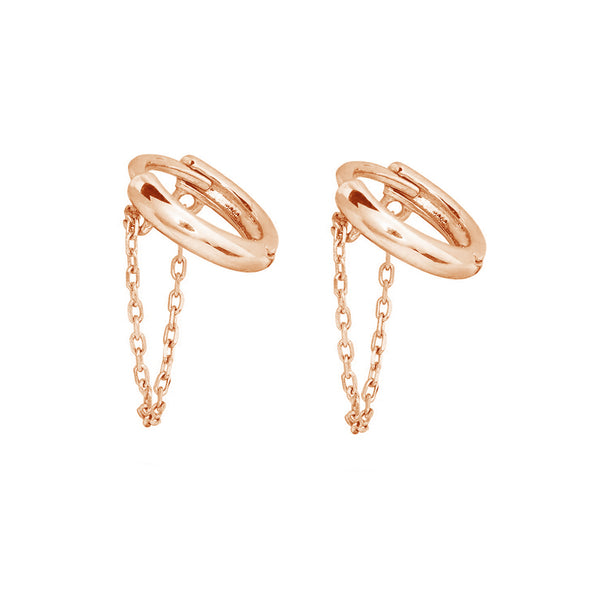 FE1897 925 Sterling Silver Mini Chain Reaction Huggie Hoop Earrings