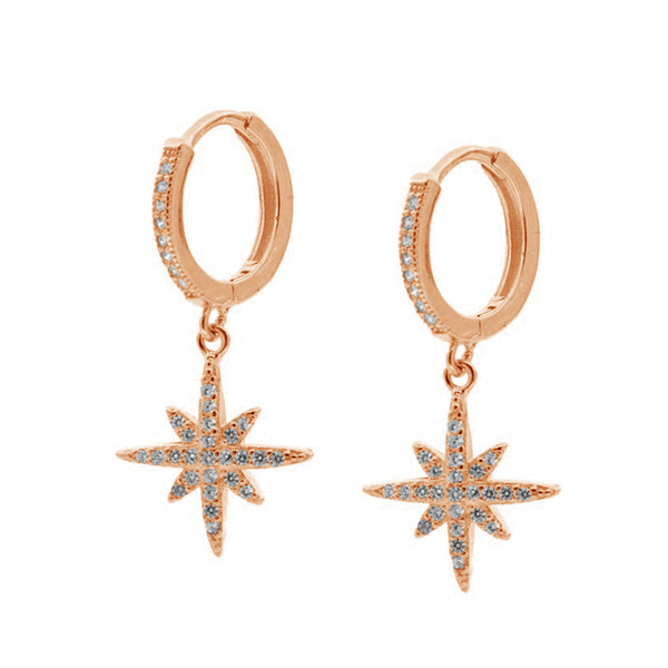 FE0625 925 Sterling Silver Starburst Hoop Earrings