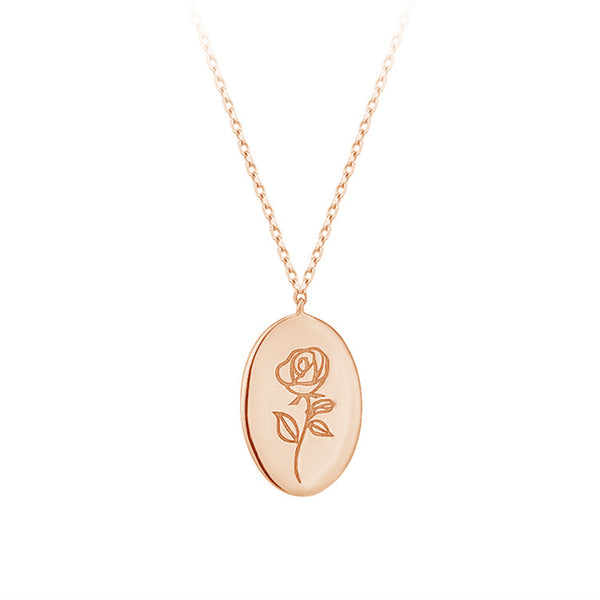 FX0775 925 Sterling Silver Coin Engraved Rose Flower Necklace