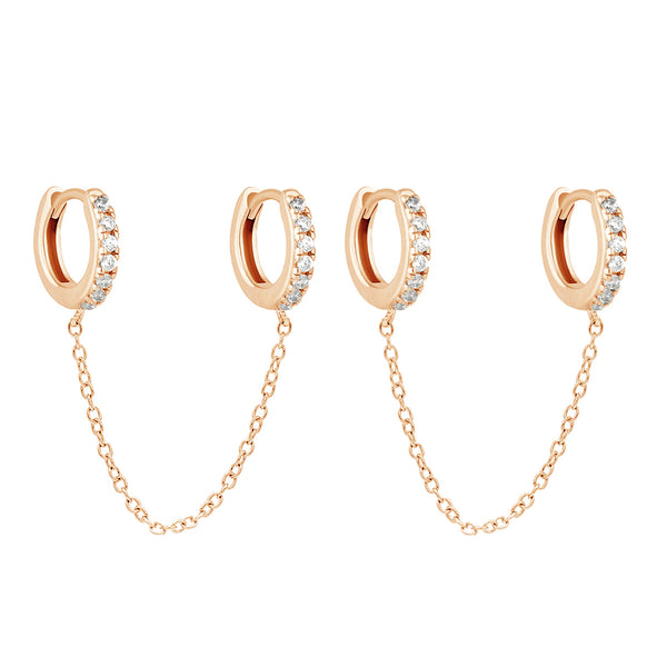 FE0093 925 Sterling Silver Double Chain Huggie Earrings