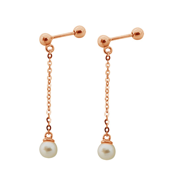 PE0102 925 Sterling Silver Freshwater Pearl Link Chain Stud Earrings