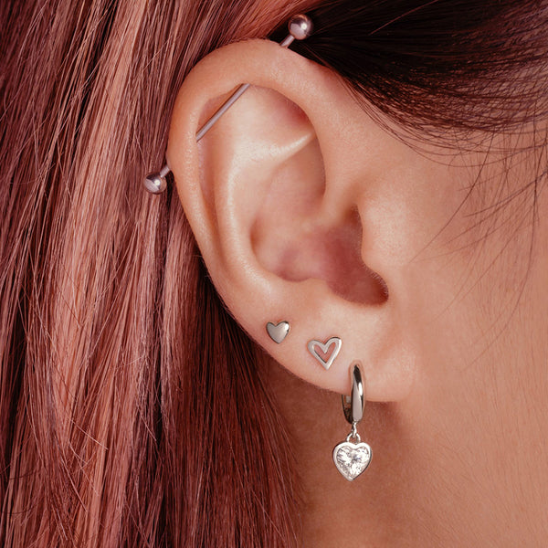 FE1984 925 Sterling Silver Mini Heart Stud Earrings For Women