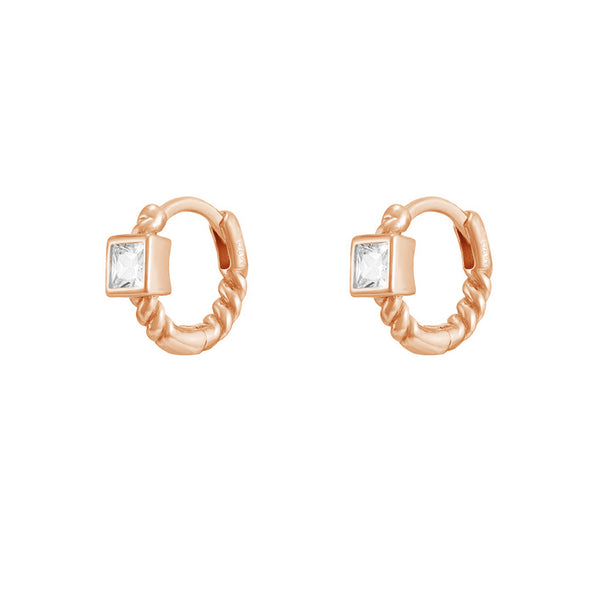 FE1821 925 Sterling Silver Zirconia Twis Rope Hoops